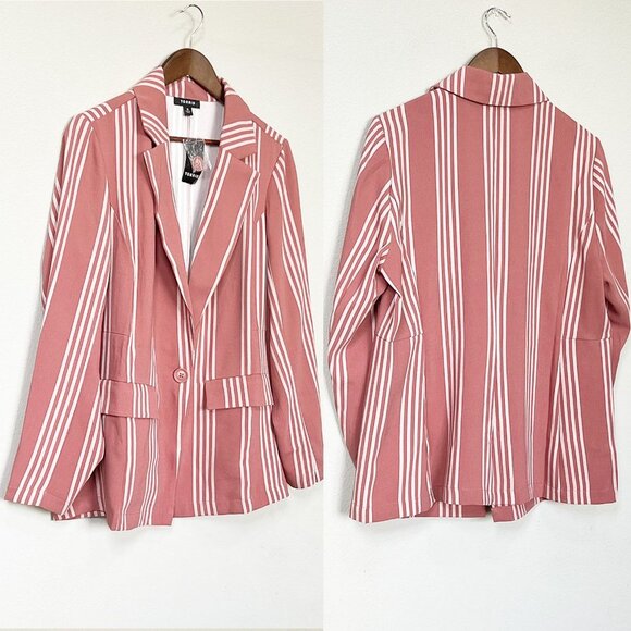 NEW Torrid Boyfriend Blazer Jacket Light Weight Striped Mauve Rose Pink L 12 $70 - Picture 9 of 14